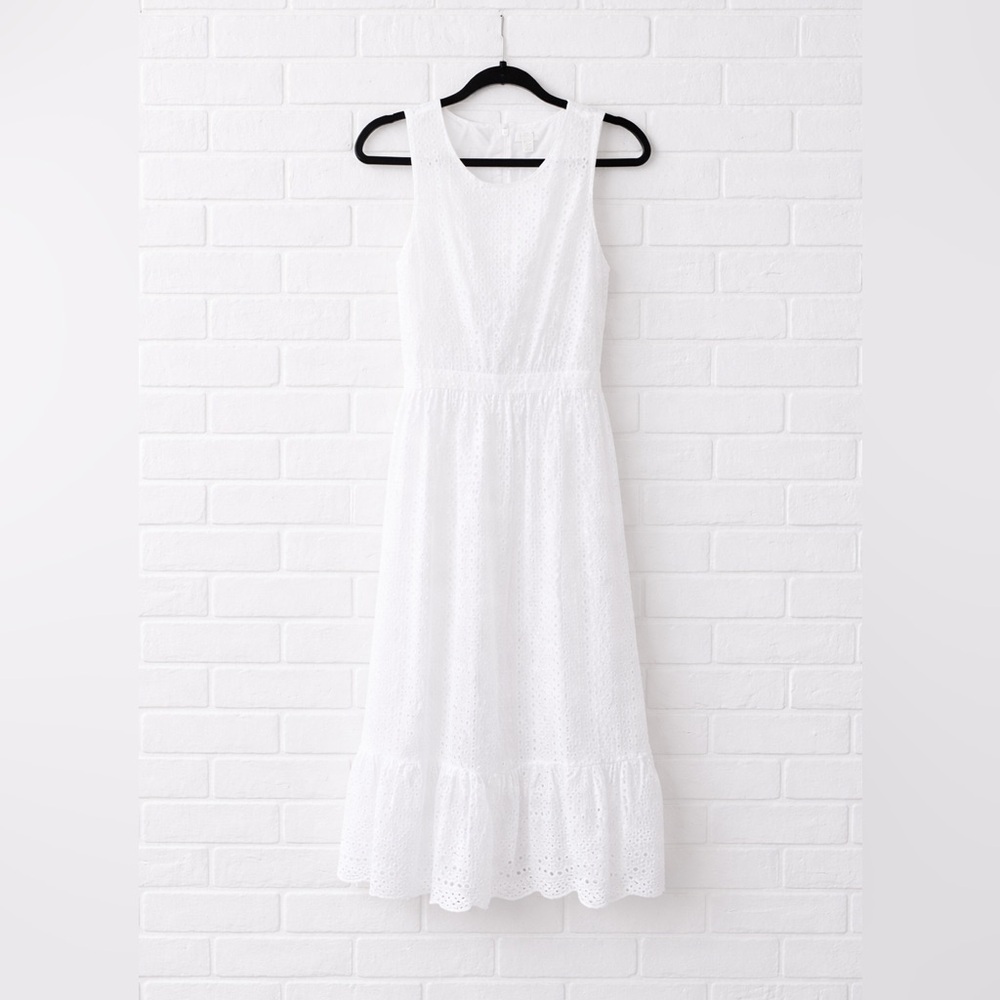 J Crew Eyelet tiered midi white graduation party classic boho cotton sundress
